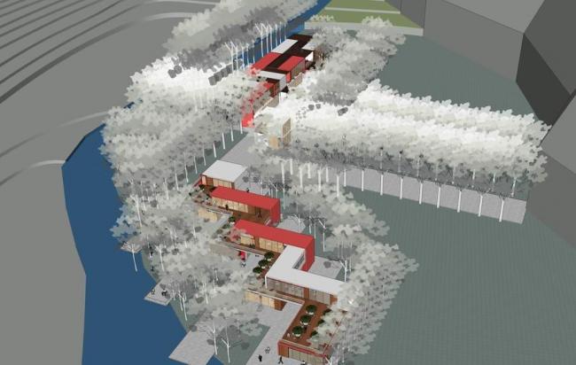 Sketchup商业模型|公园餐饮街，商业街，现代风格