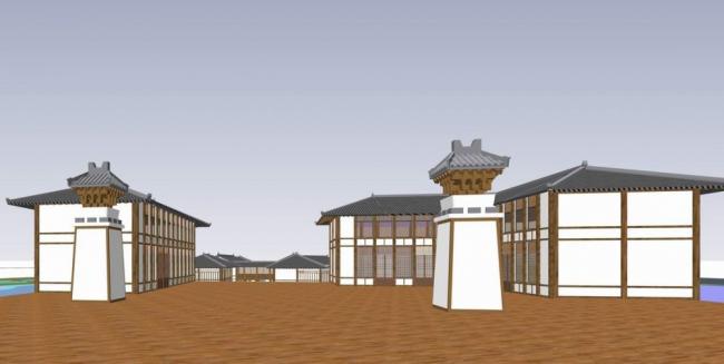 Sketchup商业模型|商业街，中式风格