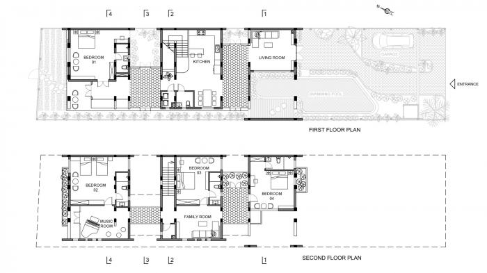 BIM建筑|纵向贯通的“A”字斜柱结构，越南会安康成别墅 / VRA Design