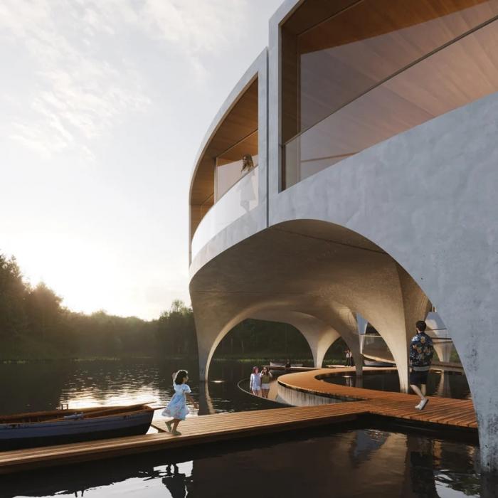 BIM建筑|森林湖泊上的“渔船”：Land Ahoy