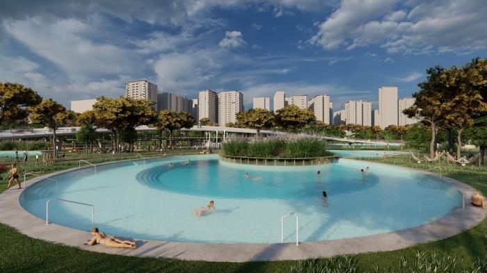 BIM建筑|河岸的“自然驿站”：蚕室区汉江市民公园天然游泳池 / 佰筑建筑+Carve