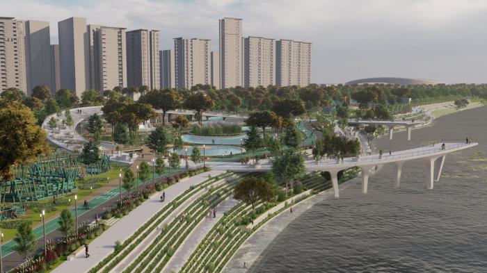 BIM建筑|河岸的“自然驿站”：蚕室区汉江市民公园天然游泳池 / 佰筑建筑+Carve