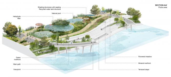 BIM建筑|河岸的“自然驿站”：蚕室区汉江市民公园天然游泳池 / 佰筑建筑+Carve