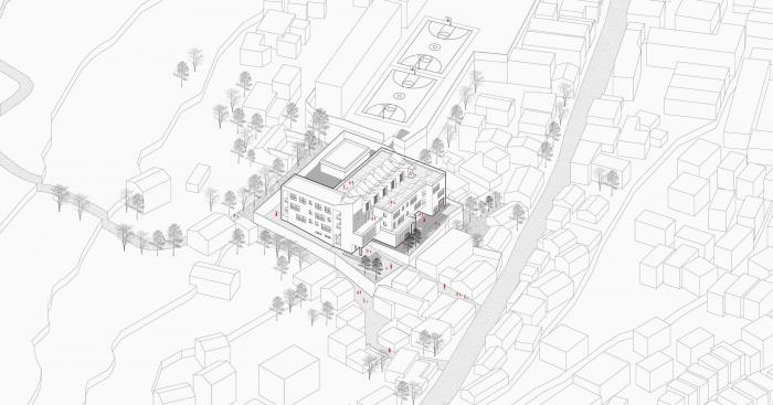 BIM建筑|地形关系的表达：乌斯河镇中心幼儿园 / 东意建筑