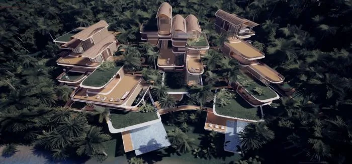 BIM建筑|扎哈事务所“罗阿坦岛住宅”方案，漂浮的丛林聚落