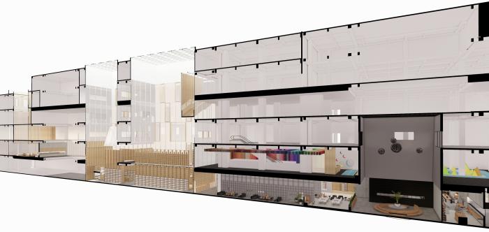 BIM建筑|源平·美璟书店：隐秘在采光中庭中的书店 / 上海严旸建筑设计工作室