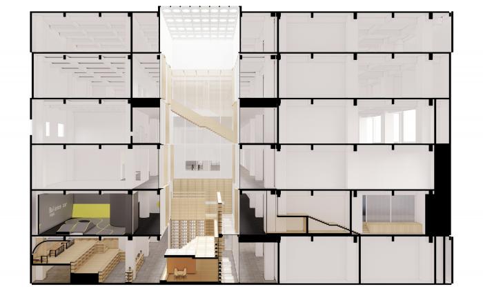 BIM建筑|源平·美璟书店：隐秘在采光中庭中的书店 / 上海严旸建筑设计工作室