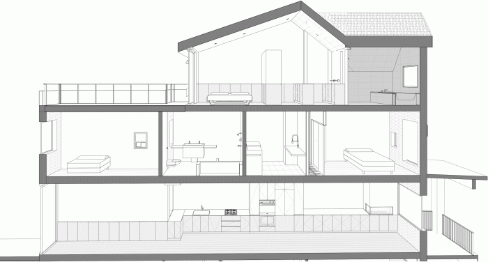 BIM建筑|波顿住宅：木质长橱柜贯通于细长空间 / StudioAC