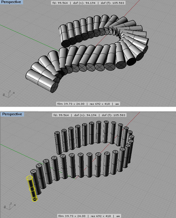 BIM问答|rhino犀牛怎么让一个圆柱体跟着一条曲线的走势画出一排圆柱体？？？