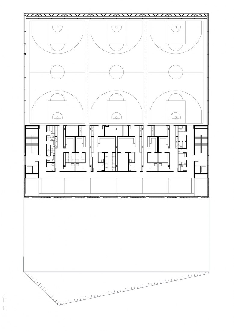 BIM建筑|红砖石外墙的半地下体育场 | CAMP DEL FERRO 体育中心