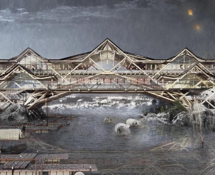 BIM建筑|2019基准杯二等奖 | 用传统木拱桥工艺搭建水岸工艺馆
