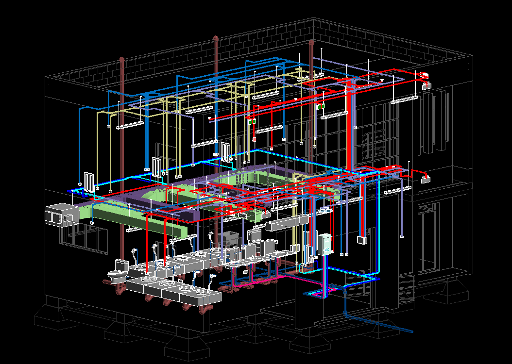某公共卫生间全专业模型，含机电设备族