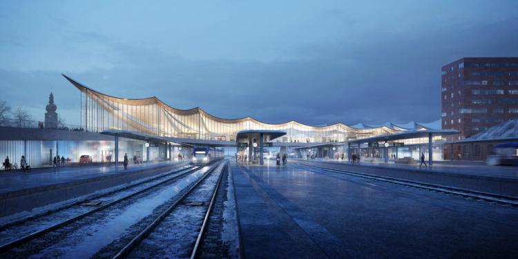 BIM建筑|用一叶屋顶整合的交通枢纽/BIG