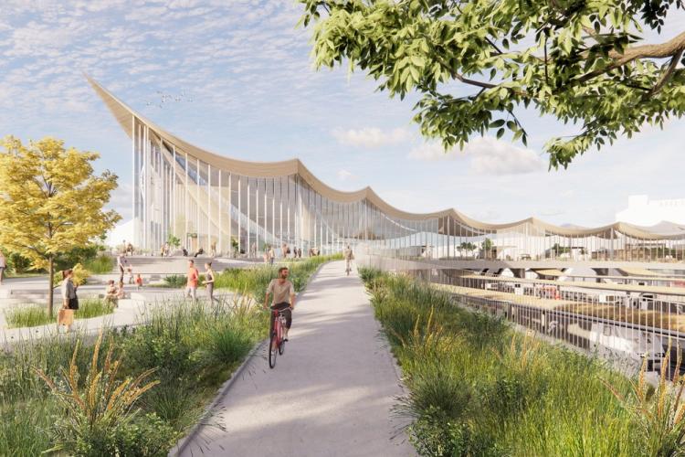 BIM建筑|用一叶屋顶整合的交通枢纽/BIG