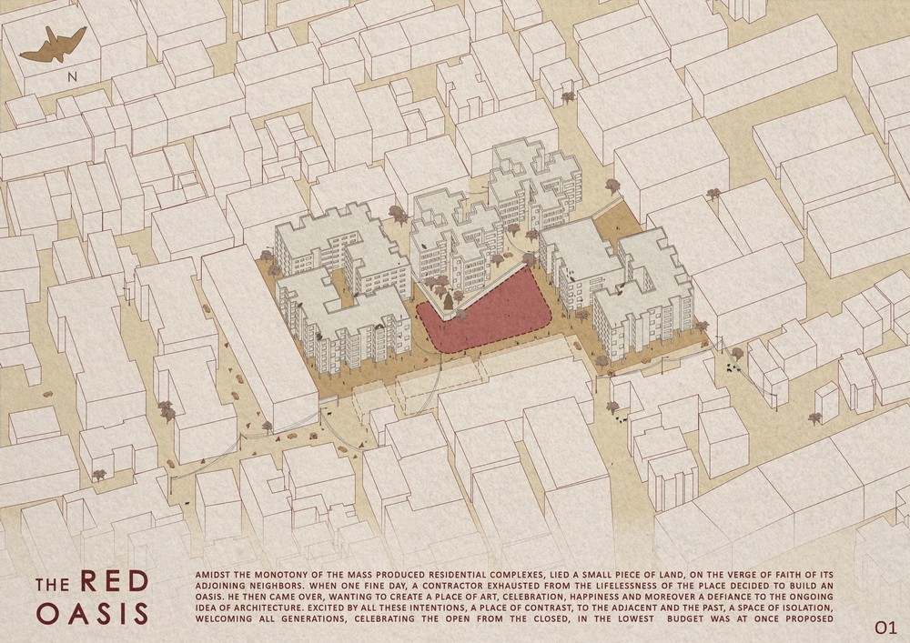 BIM建筑|钢筋水泥中的红色绿洲/PMA madhushala