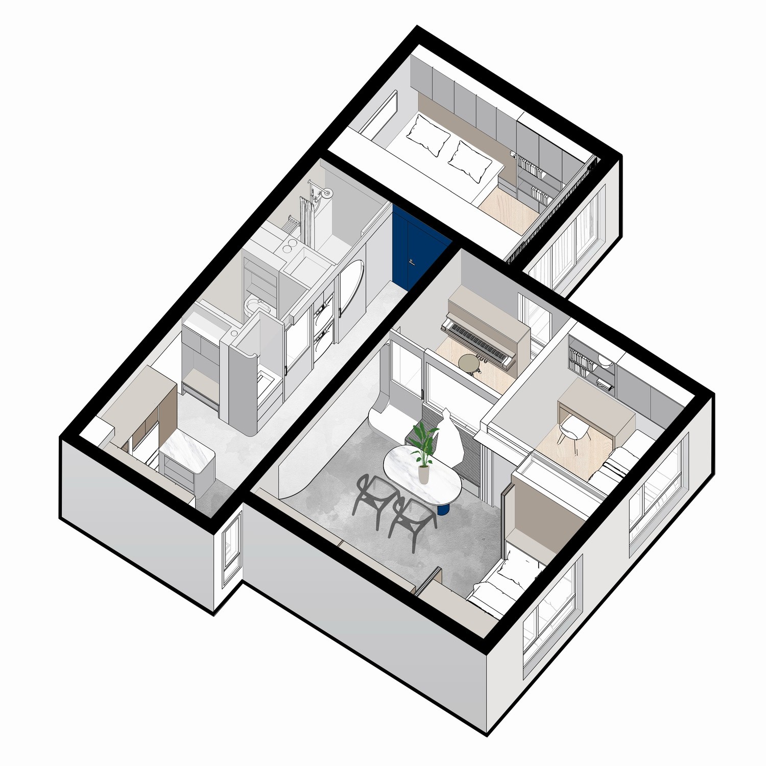 BIM建筑|「 蓝境 」克莱因蓝下的流线型音乐之家/戏构建筑设计工作室