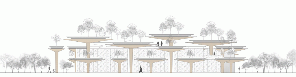 BIM建筑|日常风景下自然生长的空间：“伞之丘”生活方式集合店 / line+建筑事务所+gad