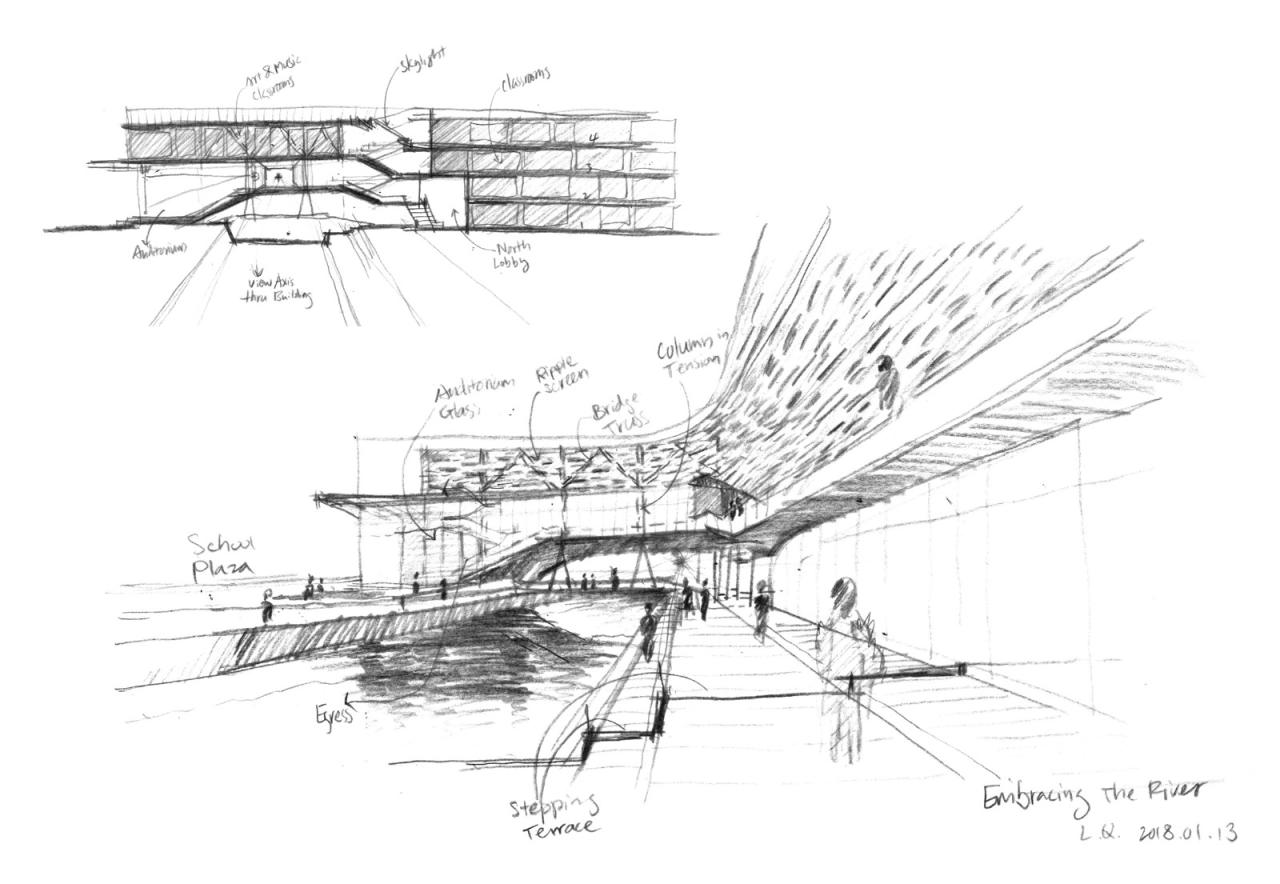 BIM建筑|桥上教学楼 - 盐城外国语学校创新中心 / 普泛建筑