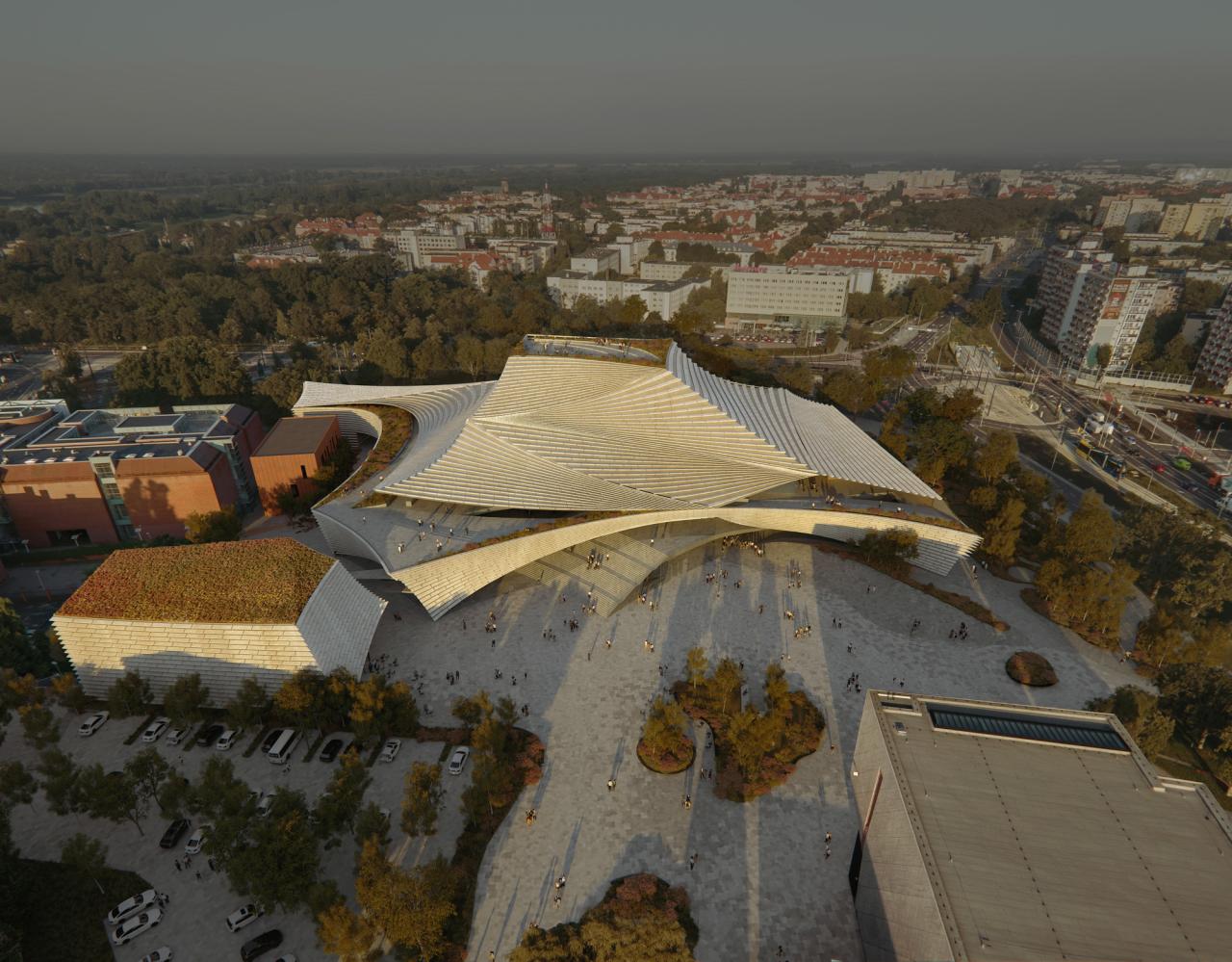 BIM建筑|陶片层层，‘欧洲电影中心CAMERIMAGE’竞赛方案 / 隈研吾事务所