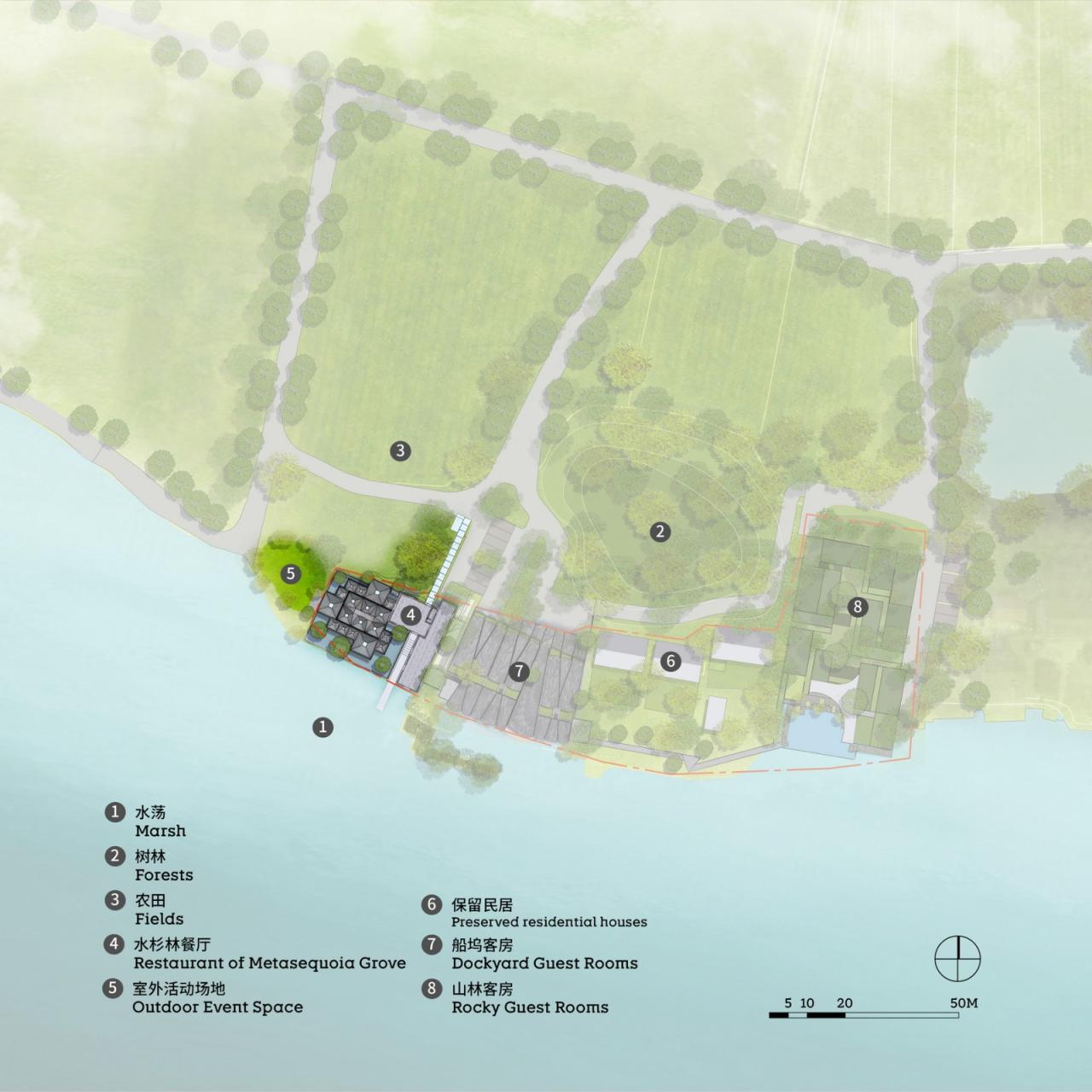 BIM建筑|水杉林餐厅：水边的风景 / goa作品