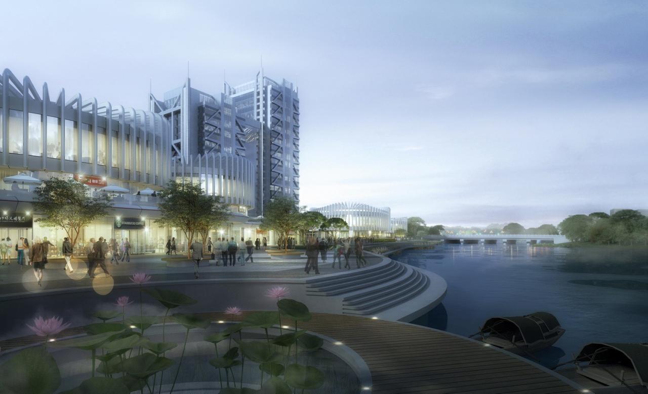 BIM建筑|兰花阁 ：‘城市山谷’中的滨河商街 / UUA