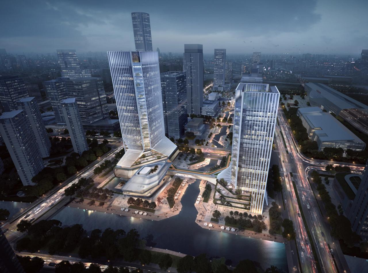 BIM建筑|GEN方案 | 一桥两相望:苏州高铁新城双子塔