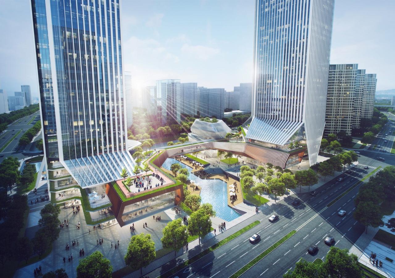 BIM建筑|一桥两相望:苏州高铁新城双子塔 / 简和建筑