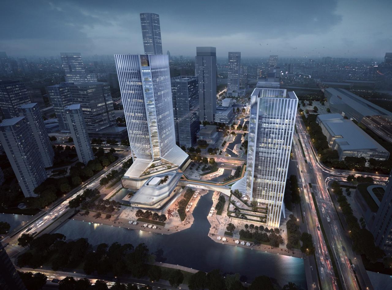 BIM建筑|一桥两相望:苏州高铁新城双子塔 / 简和建筑