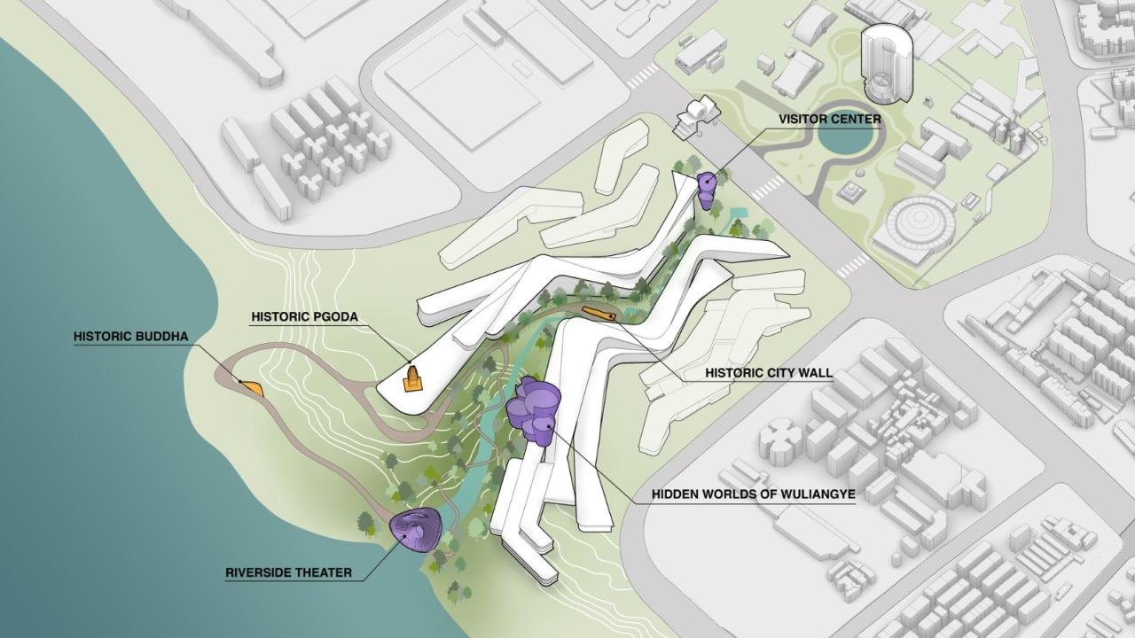 BIM建筑|延伸至岷江的‘峡谷建筑’，五粮·东方酒谷方案公布 / 奥雷·舍人