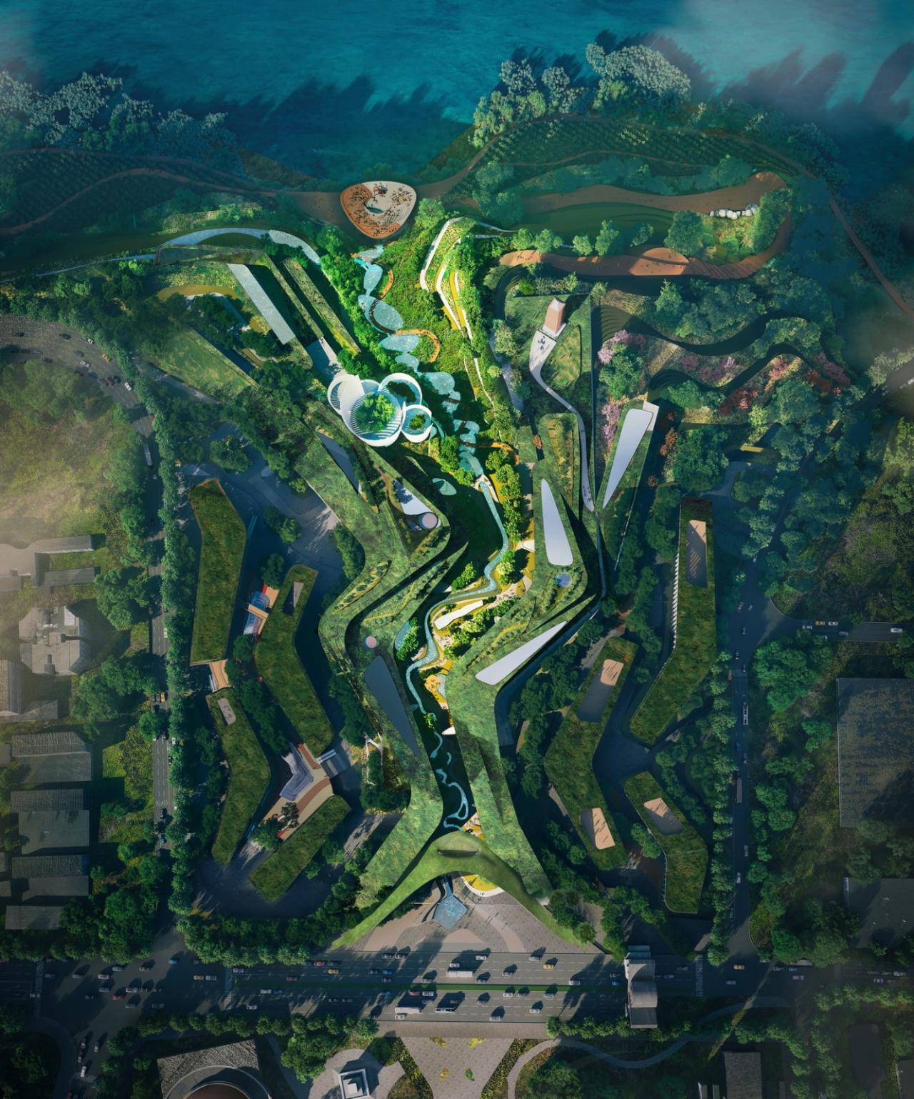 BIM建筑|延伸至岷江的‘峡谷建筑’，五粮·东方酒谷方案公布 / 奥雷·舍人