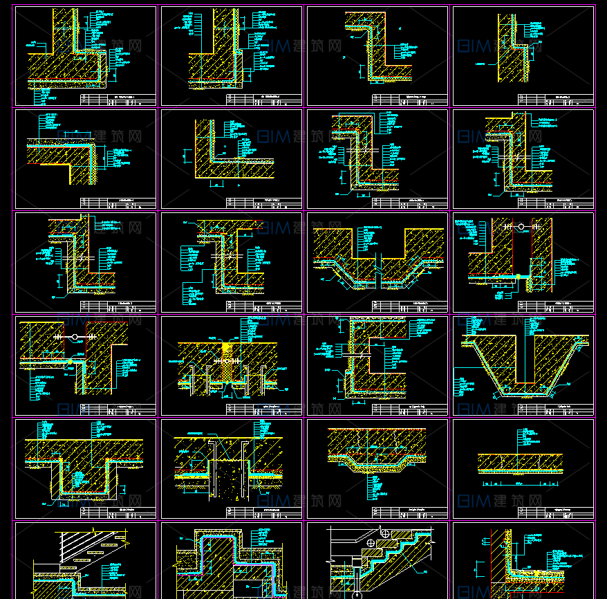 37套CAD建筑大样详图墙身大样防水节点室外工程中式建筑大样变形缝楼梯石材装饰雨棚详图1500个DWG图纸