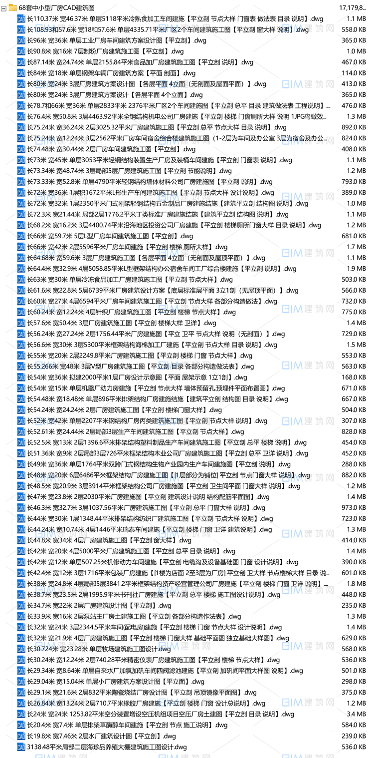 68套工业项目中小型厂房CAD建筑结构施工图DWG图纸