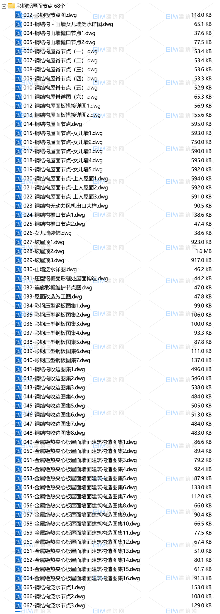 68套钢结构屋面CAD节点大样详图，彩钢板绝热夹心板CAD标准节点DWG图纸