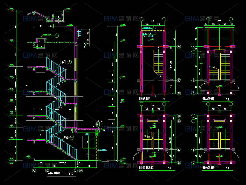 44套楼梯CAD平面图剖面图大样图普通楼梯剪刀梯DWG格式图纸