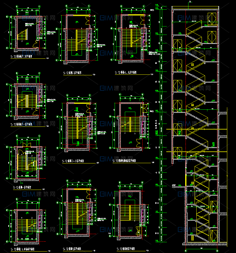 44套楼梯CAD平面图剖面图大样图普通楼梯剪刀梯DWG格式图纸