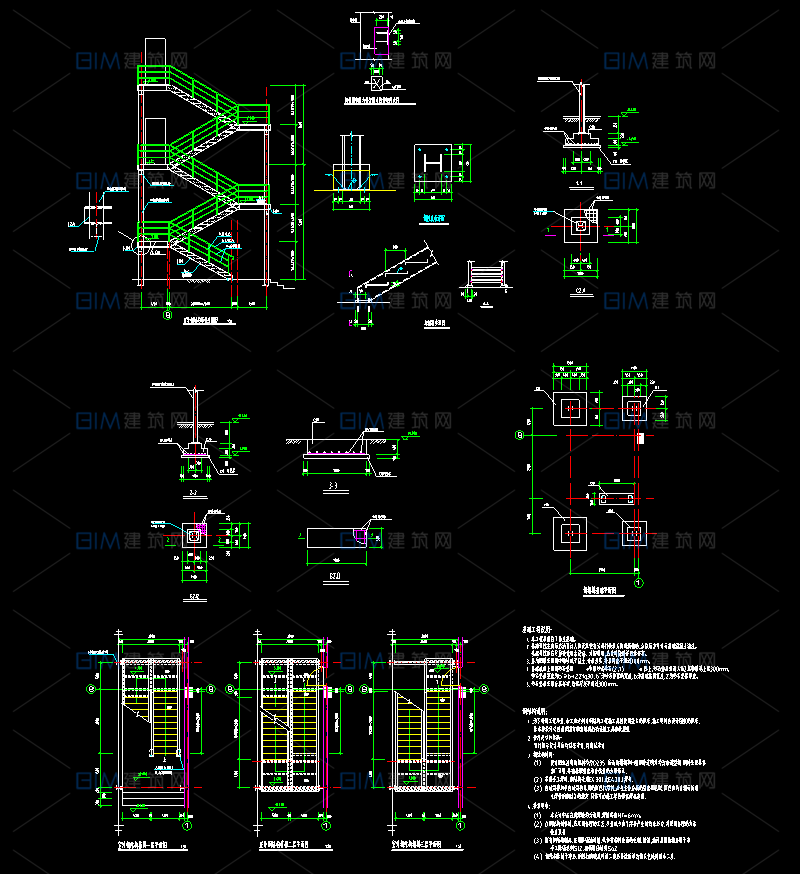 23套钢结构疏散楼梯室外钢梯CAD大样详图DWG格式