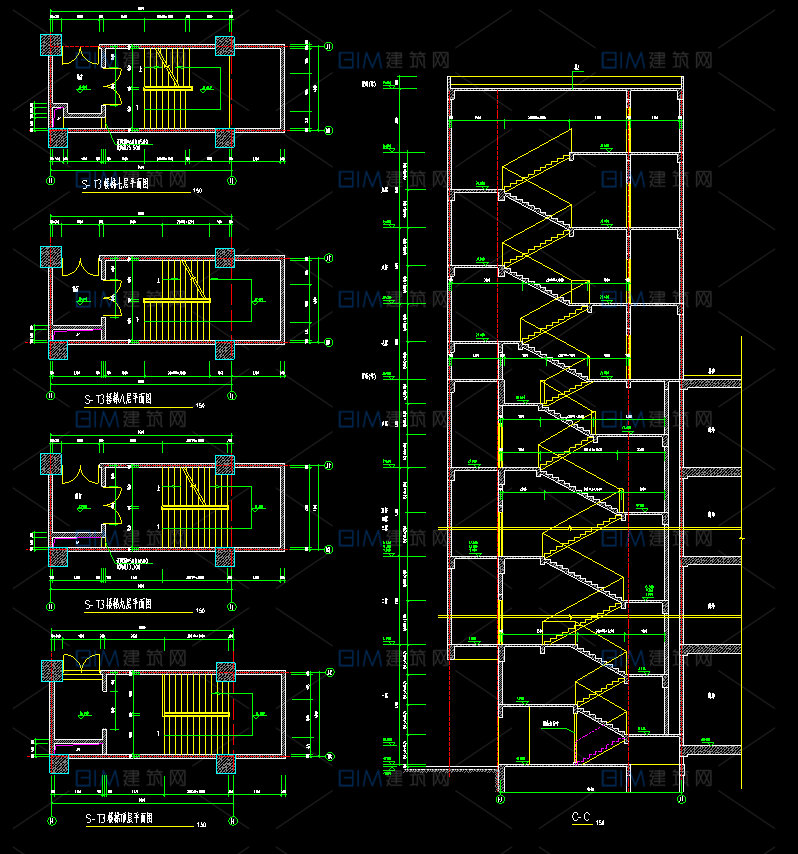 44套楼梯CAD平面图剖面图大样图普通楼梯剪刀梯DWG格式图纸