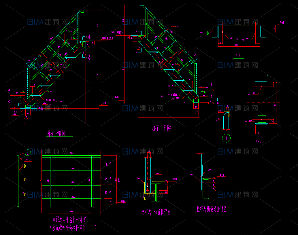 23套钢结构疏散楼梯室外钢梯CAD大样详图DWG格式