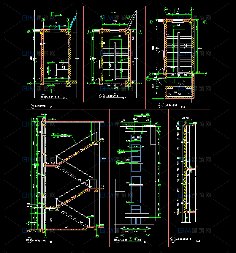 44套楼梯CAD平面图剖面图大样图普通楼梯剪刀梯DWG格式图纸