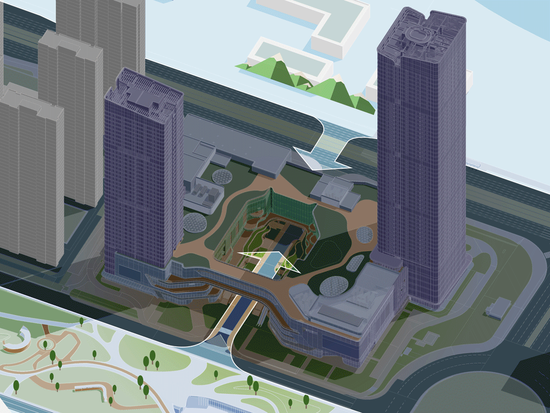 BIM建筑|长沙招商梅溪湖花园城方案首发：【二十四时·森活童行】科技生态有氧MALL / 三益中国