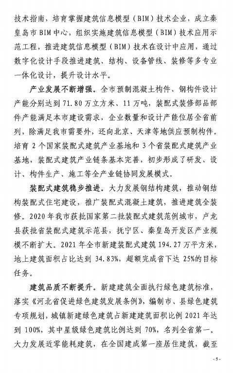装配式政策|50%以上装配式│ 关于印发《秦皇岛市新型建筑工业化“十四五”规划》的通知