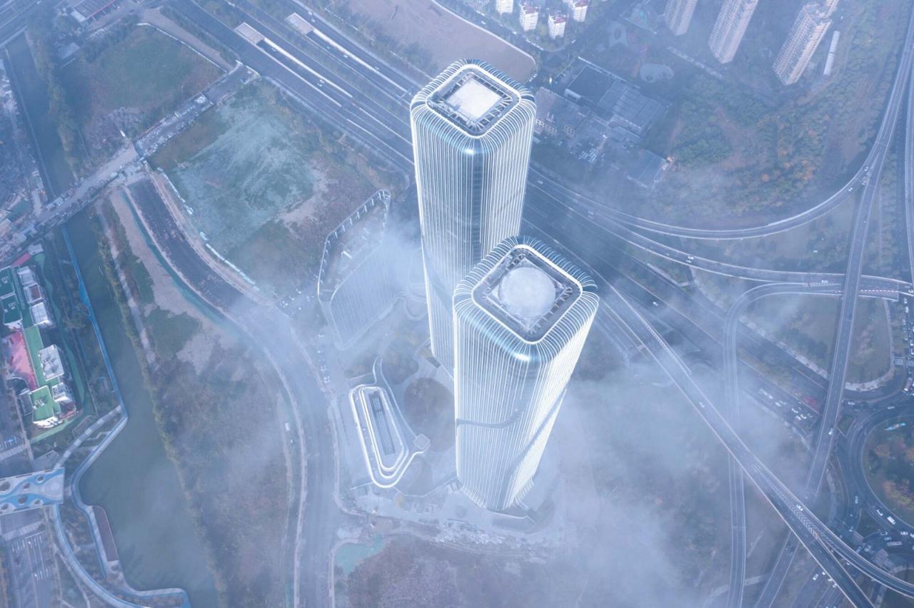 BIM建筑|钱江潮涌：杭州世茂智慧之门超高层城市综合体 / 姜平工作室