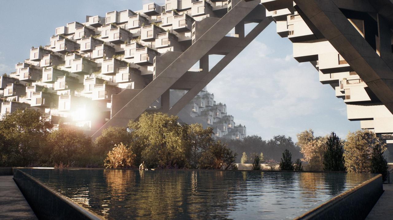 BIM建筑|数字科技重筑建筑理想： HILLSIDE，以虚幻引擎5与RealityCapture 重现栖息地67的最初愿景 / 萨夫迪建筑事务所