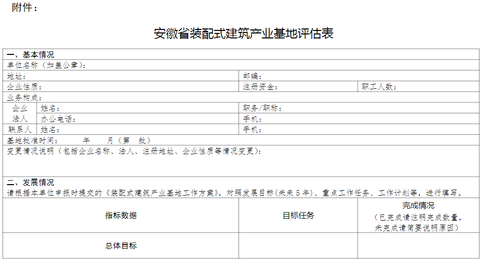 装配式政策|安徽省开展第二批省级装配式建筑产业基地评估工作通知