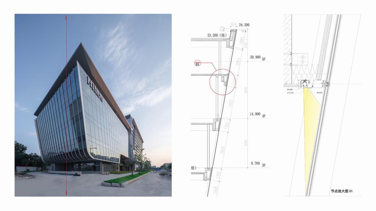 BIM建筑|上海新虹桥灿辉希尔顿五星级酒店：一幅展现流线与速度感的立面画卷 / 三益建筑