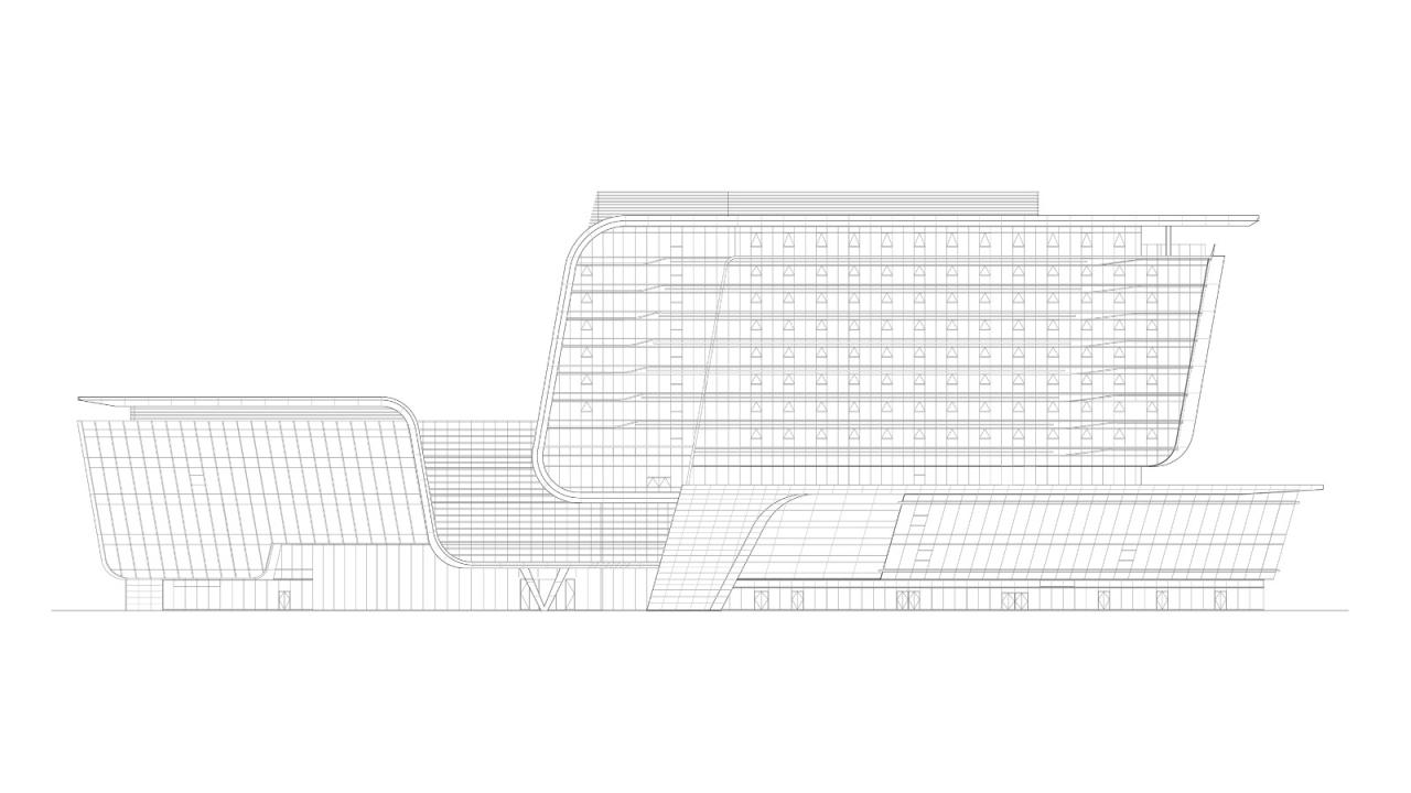 BIM建筑|上海新虹桥灿辉希尔顿五星级酒店：一幅展现流线与速度感的立面画卷 / 三益建筑