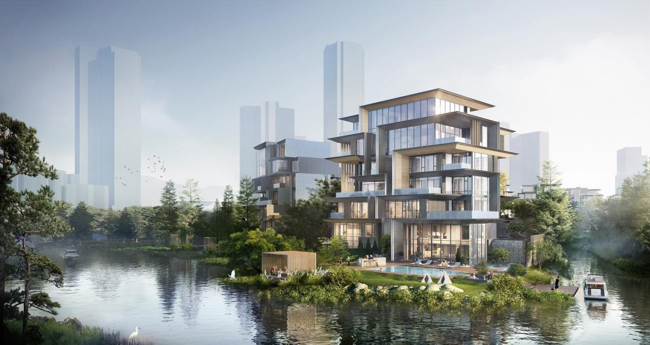 BIM建筑|成都麓湖黑石岛：垂直五连墅 / 孟凡浩-line+建筑事务所