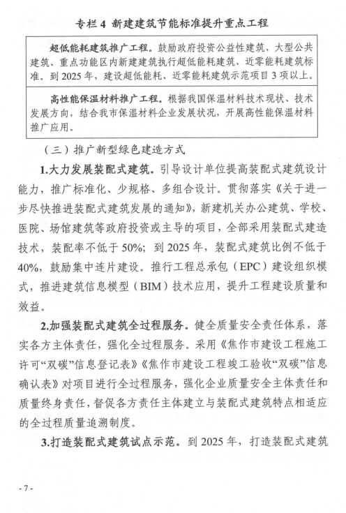 装配式政策|关于印发《焦作市“十四五”建筑节能与绿色建筑发展规划》的通知