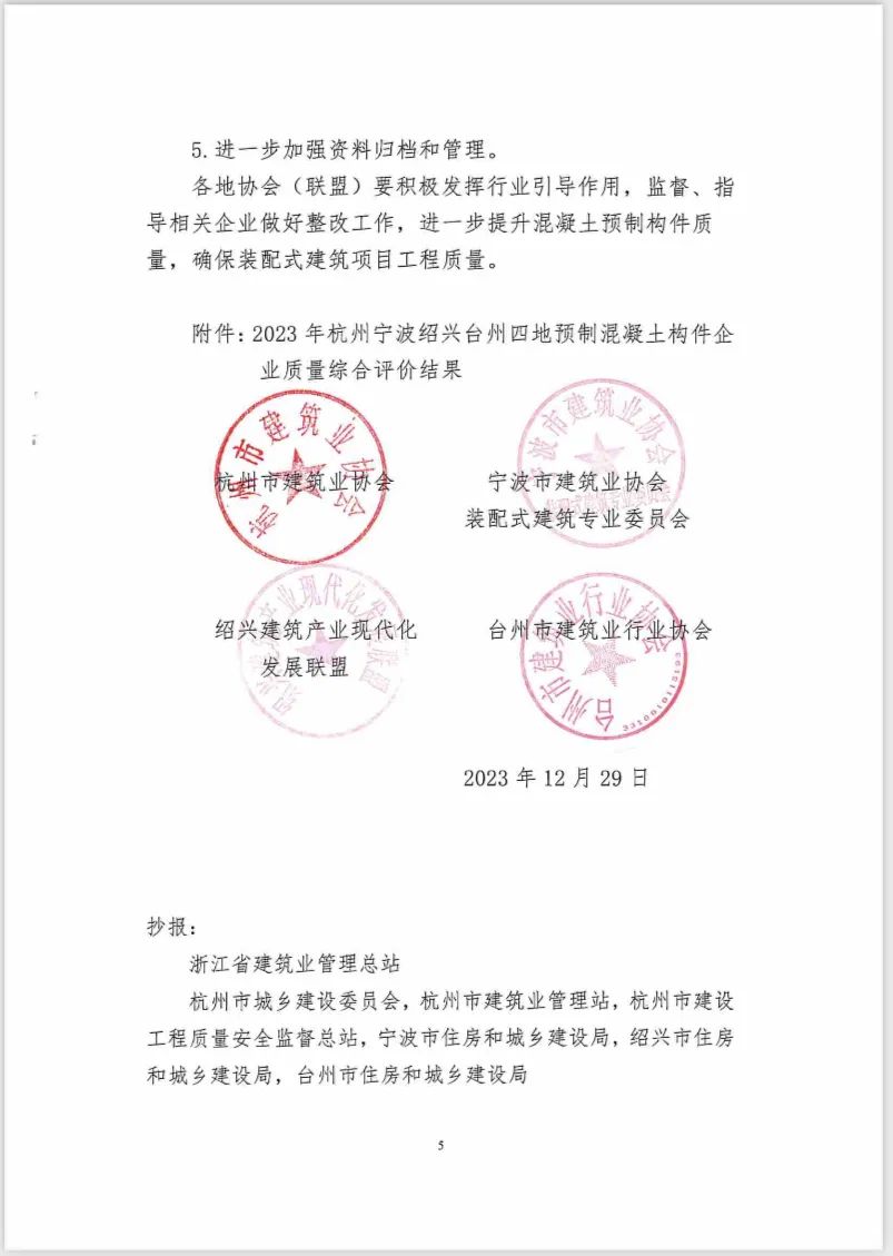 装配式政策|关于2023年杭州宁波绍兴台州四地预制混凝土构件企业质量巡查情况的通报