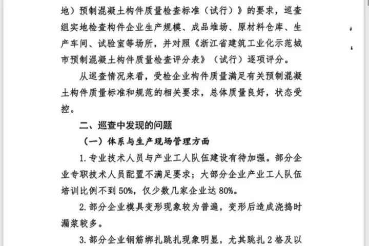 装配式政策|关于2023年杭州宁波绍兴台州四地预制混凝土构件企业质量巡查情况的通报